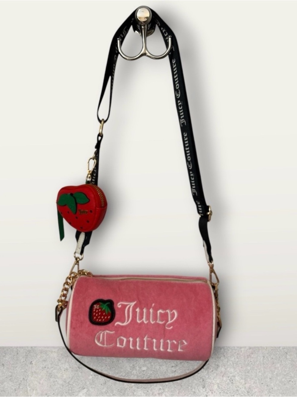 Juicy Couture Pink Velvet Barrel Bag with Strawberry Patch - Picture 3 of 5